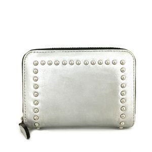 J&M Davidson SMALL ZIP AROUND PURSE WITH STUDS Leather Case Wallet Long Silver